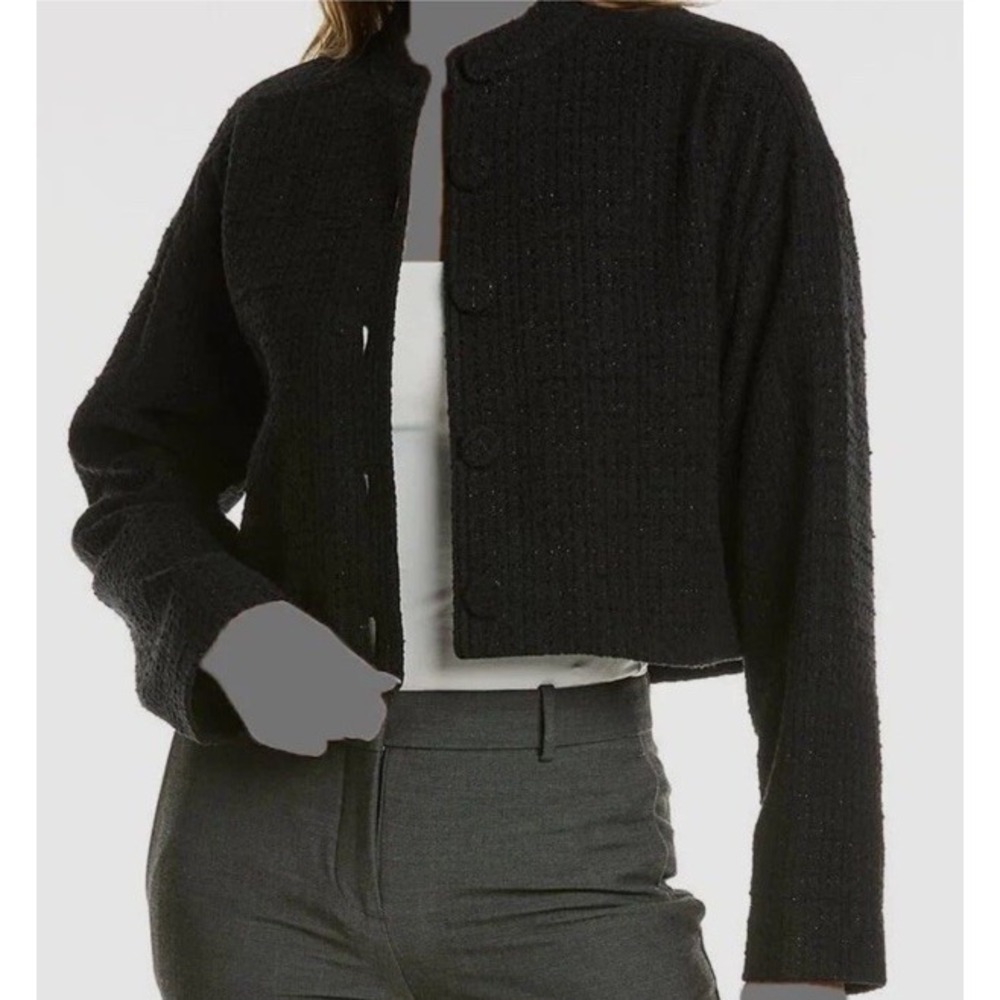 $446 Rebecca Taylor XL Women's Black Cropped Winter Tweed Jacket Coat